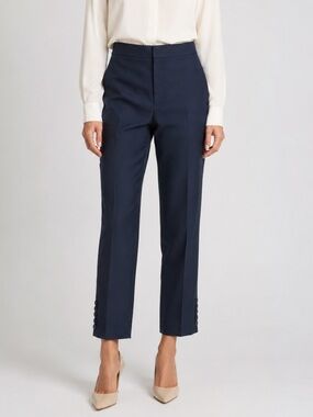 Club Monaco Allie Tailored Trouser Pants with Button Cuff Detail in Navy Blue